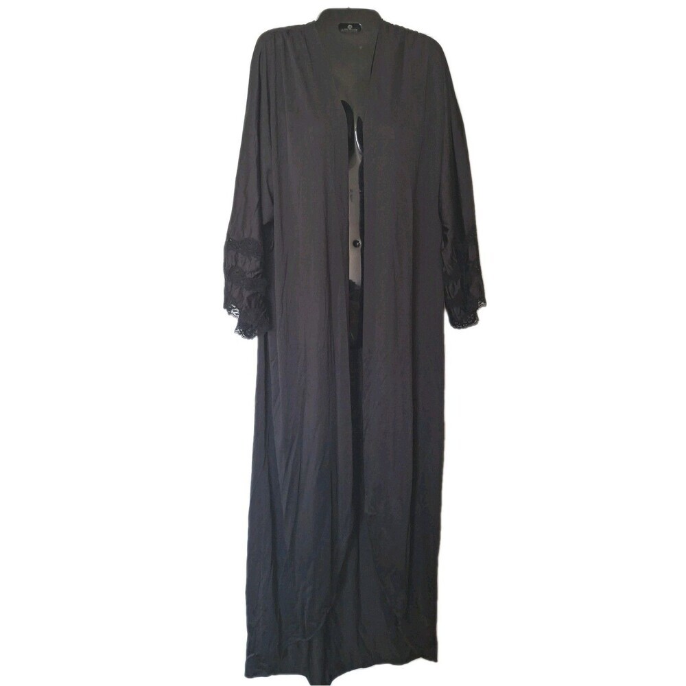 Vintage Blanche by Ralph Montenero Satin Robe Small Black Lace USA Union Tag